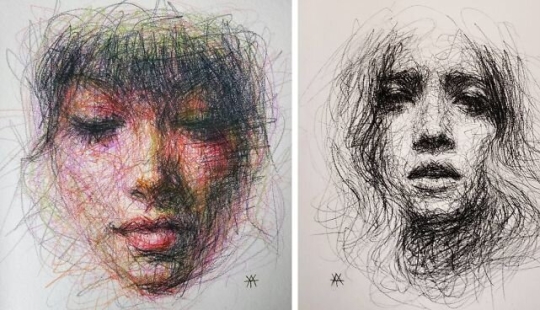 Doodle Liz Y Ahmet: artista crea inusual retratos de mujeres de Karakul