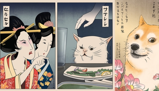 El artista recrea sus memes favoritos al estilo de estampados japoneses El artista recrea sus memes favoritos al estilo de estampados japoneses