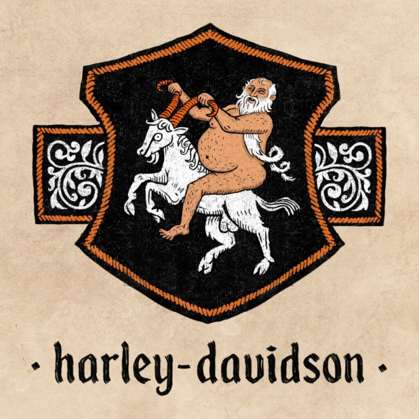 El artista volvió a dibujar los logotipos de marcas famosas al estilo de la Edad Media.