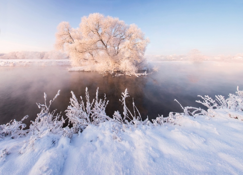 El fotógrafo se levanta temprano por la mañana todos los días para capturar la belleza del invierno