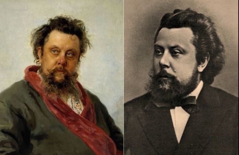 Find 10 differences: contemporaries of Repin in his portraits and in life