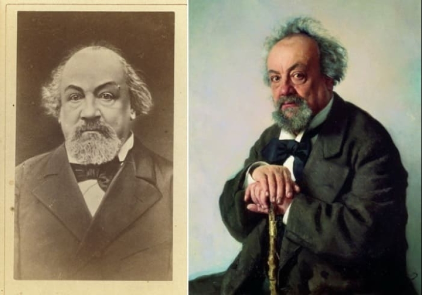 Find 10 differences: contemporaries of Repin in his portraits and in life