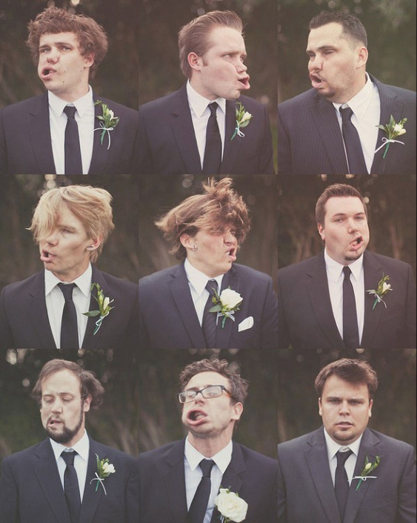 Friends of the groom, without whom the wedding photo shoot would be the most boring event Friends of the groom, without whom the wedding photo shoot would be the most boring event