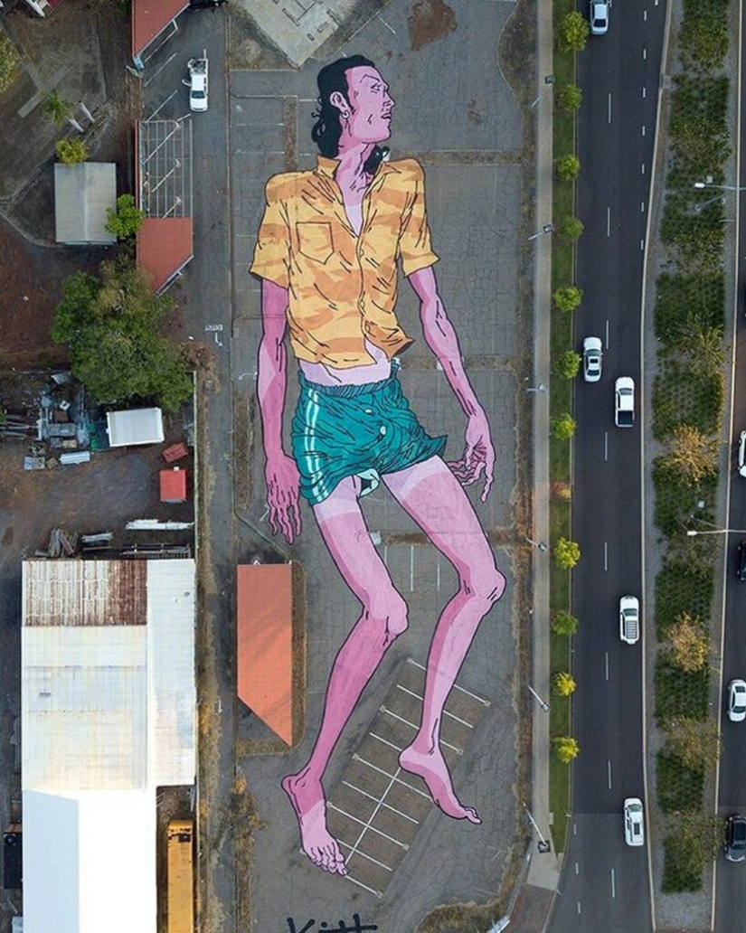 Giant murals on the ground by Australian Kitt Bennett