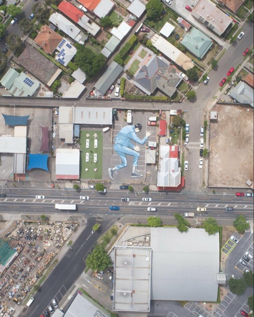 Giant murals on the ground by Australian Kitt Bennett