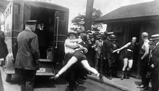 In the early 20th century struggled with open swimwear