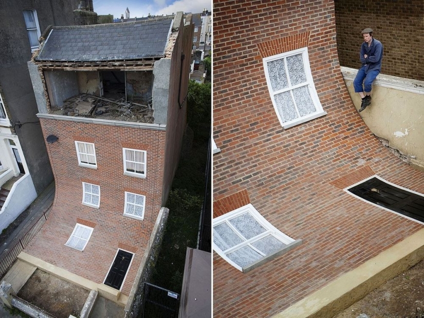 In the hands of this Briton, houses melt, fly and slide to the feet of passers-by