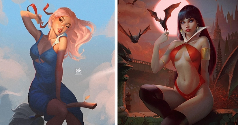 Infernal warriors and sweet girls by illustrator Igor Lomov