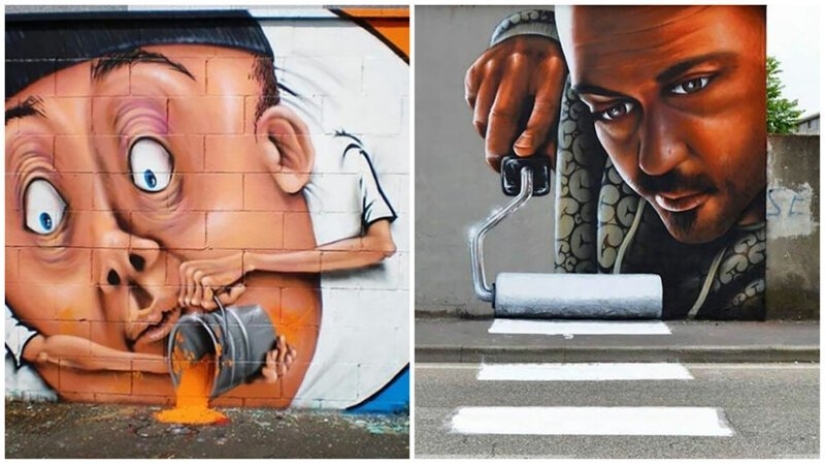 Interactive street art: the artist enters 3D paintings in the street