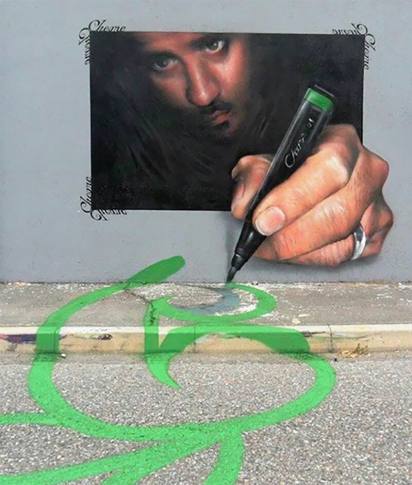 Interactive street art: the artist enters 3D paintings in the street