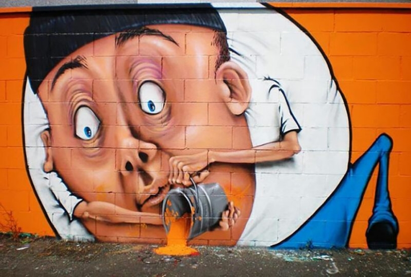 Interactive street art: the artist enters 3D paintings in the street