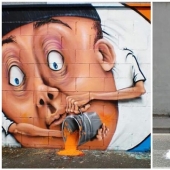 Interactive street art: the artist enters 3D paintings in the street