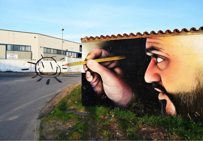 Interactive street art: the artist enters 3D paintings in the street