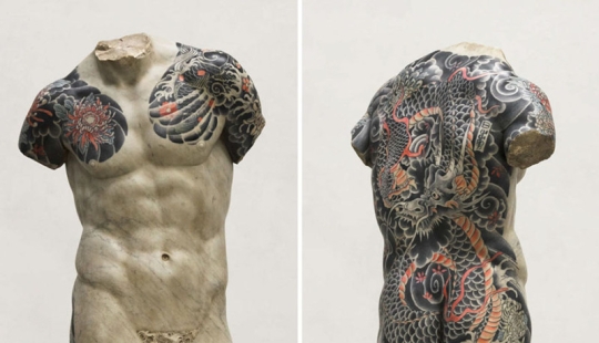 Italian artist stuffs classic sculptures with tattoos Italian artist stuffs classic sculptures with tattoos