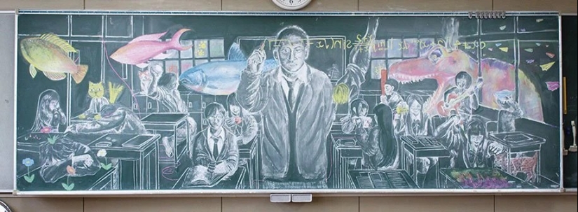 Japanese schoolchildren create incredibly beautiful drawings on school boards