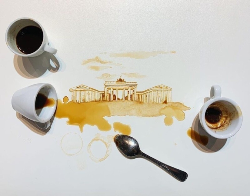 La artista italiana Giulia Bernardelli convirtió el café derramado en arte La artista italiana Giulia Bernardelli convirtió el café derramado en arte
