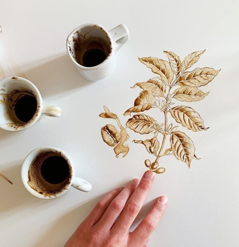 La artista italiana Giulia Bernardelli convirtió el café derramado en arte La artista italiana Giulia Bernardelli convirtió el café derramado en arte