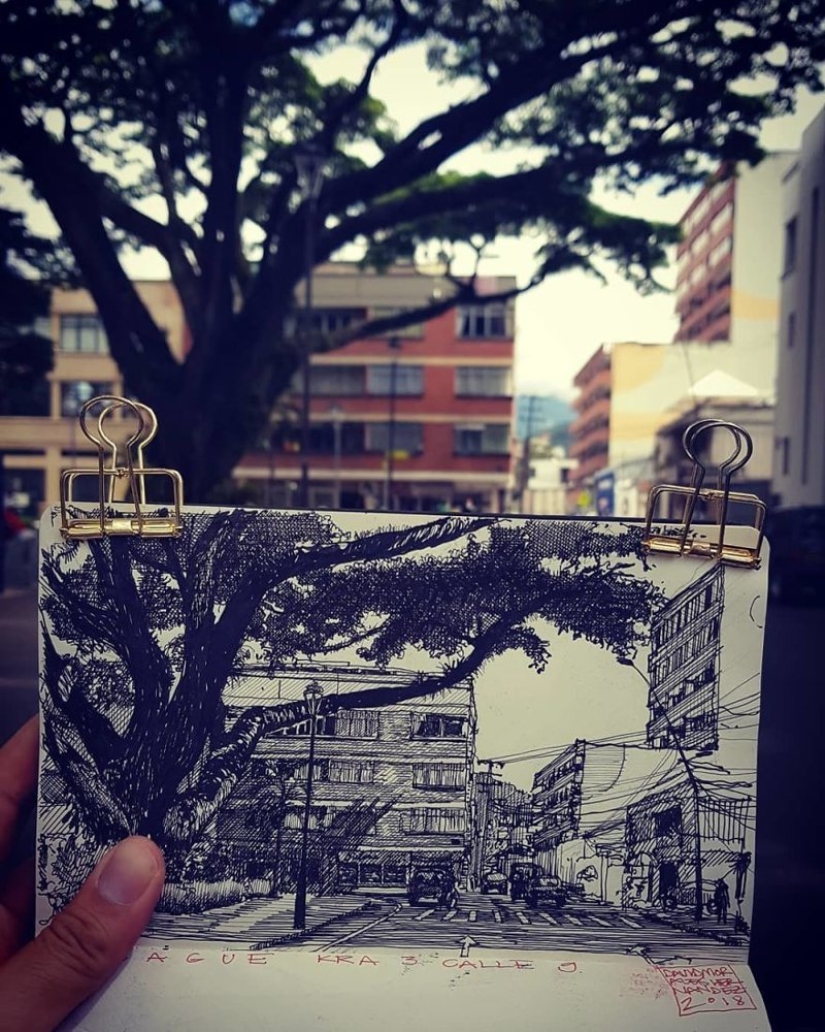 La realidad es transferida al papel: la increíble bocetos del arquitecto desde Colombia