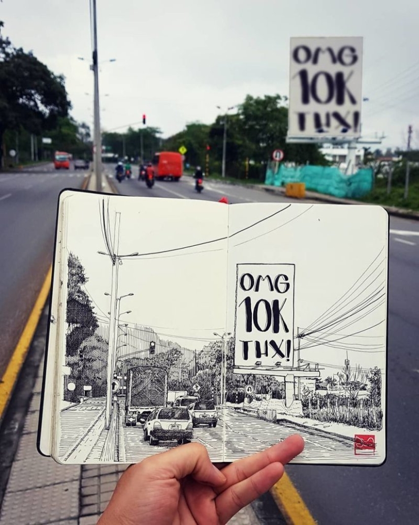 La realidad es transferida al papel: la increíble bocetos del arquitecto desde Colombia