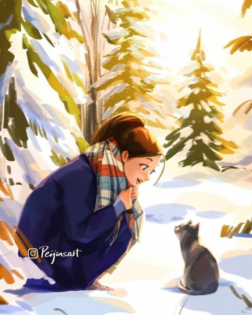 Lindos dibujos de una chica bajo el apodo de Peijin sobre cómo los animales mejoran nuestras vidas Lindos dibujos de una chica bajo el apodo de Peijin sobre cómo los animales mejoran nuestras vidas