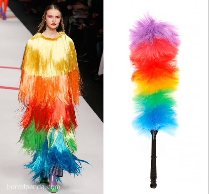 Lo que inspira a las personas a los atuendos y peinados salvajes — un cepillo de limpieza, una bolsa de hilo y un teléfono roto