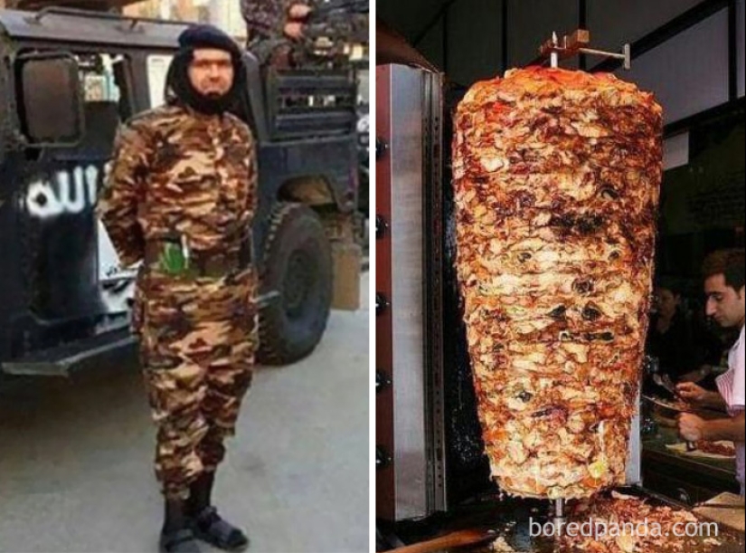 Lo que inspira a las personas a los atuendos y peinados salvajes — un cepillo de limpieza, una bolsa de hilo y un teléfono roto