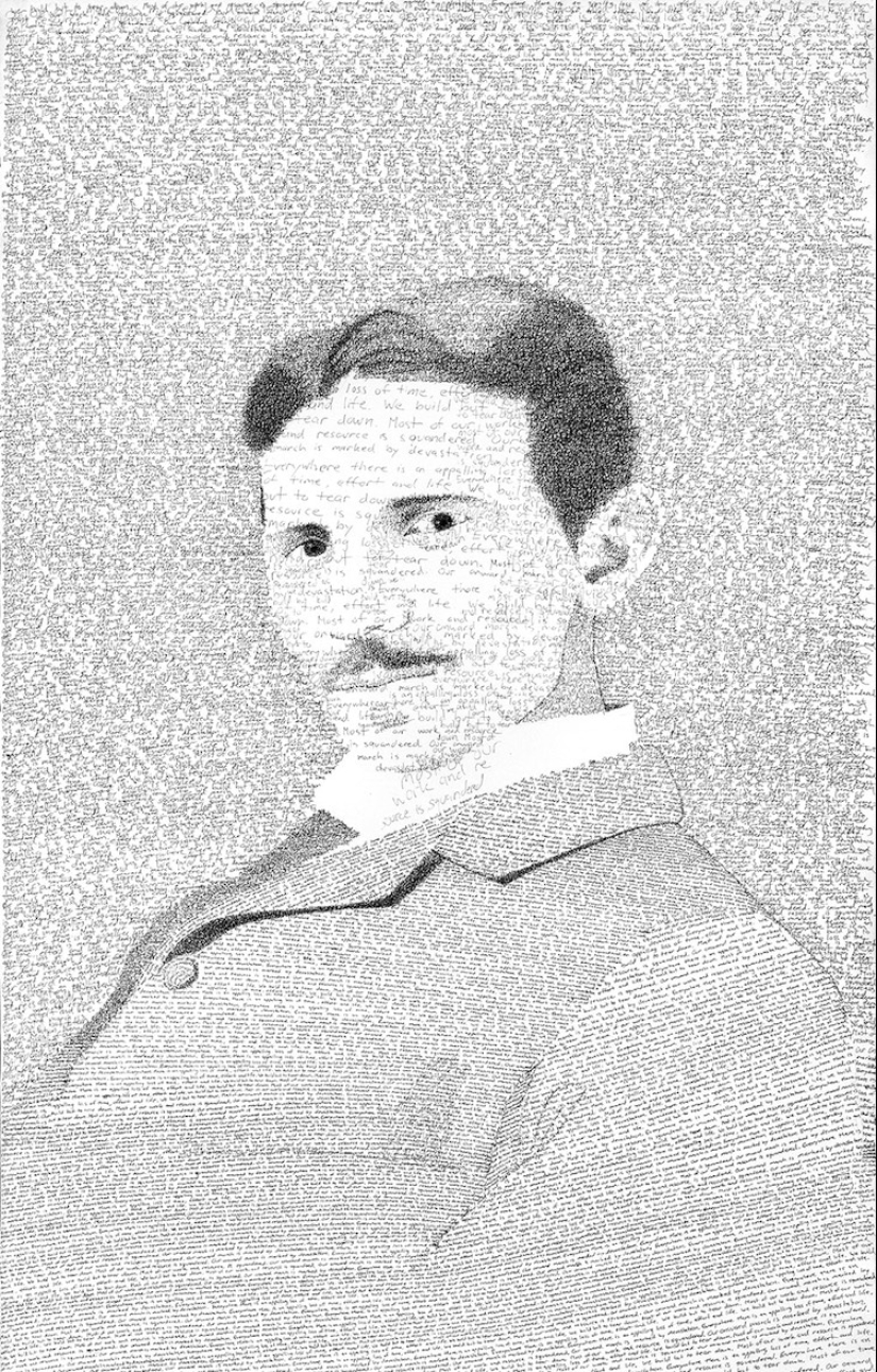 Look a little more closely: the artist paints using thousands of letters Look a little more closely: the artist paints using thousands of letters