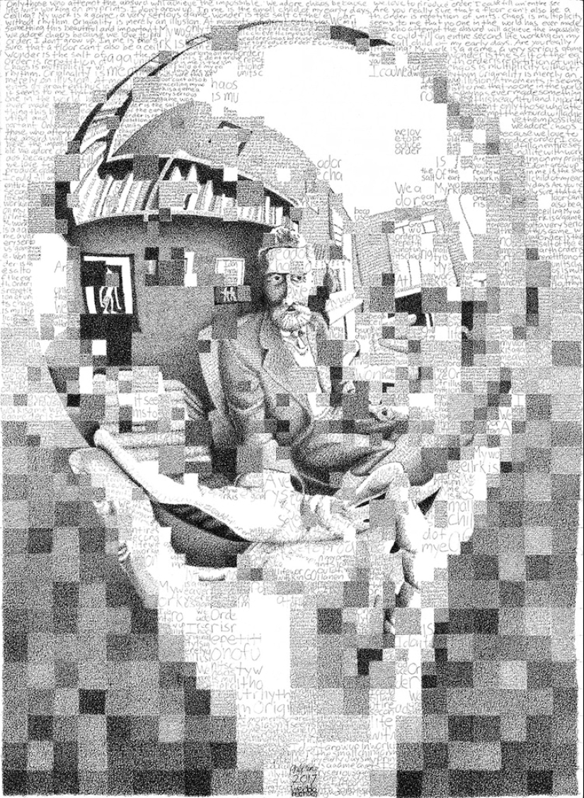 Look a little more closely: the artist paints using thousands of letters Look a little more closely: the artist paints using thousands of letters