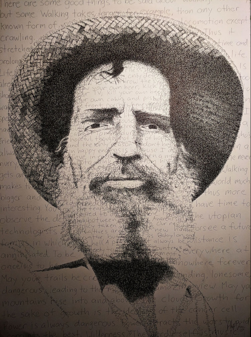 Look a little more closely: the artist paints using thousands of letters Look a little more closely: the artist paints using thousands of letters