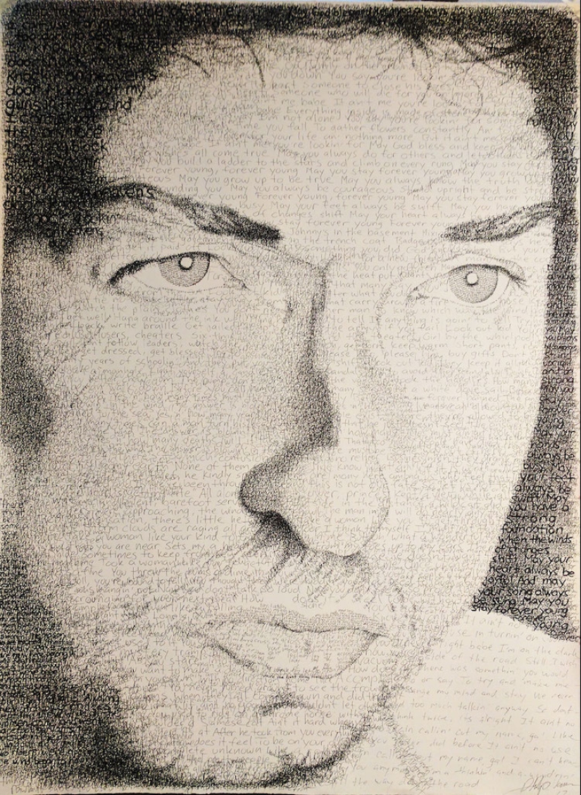 Look a little more closely: the artist paints using thousands of letters Look a little more closely: the artist paints using thousands of letters