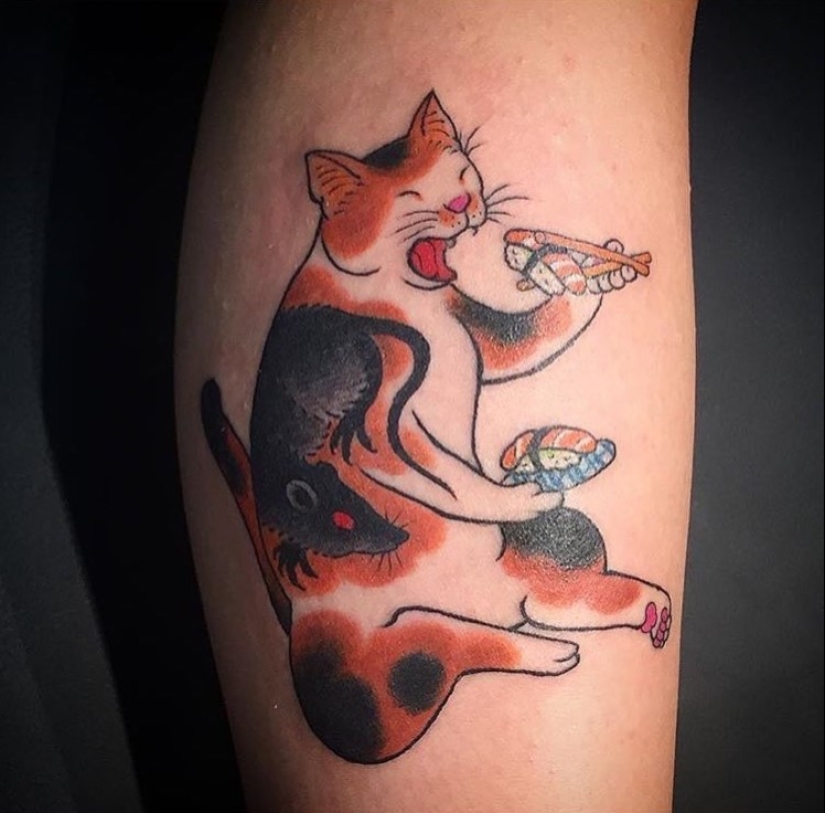Magnificent tattoos in the form of tattooed cats from a Japanese artist