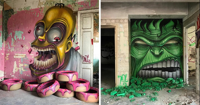 Monstruos Dentudos de David Lozano Inscritos en Interiores Abandonados Monstruos Dentudos de David Lozano Inscritos en Interiores Abandonados