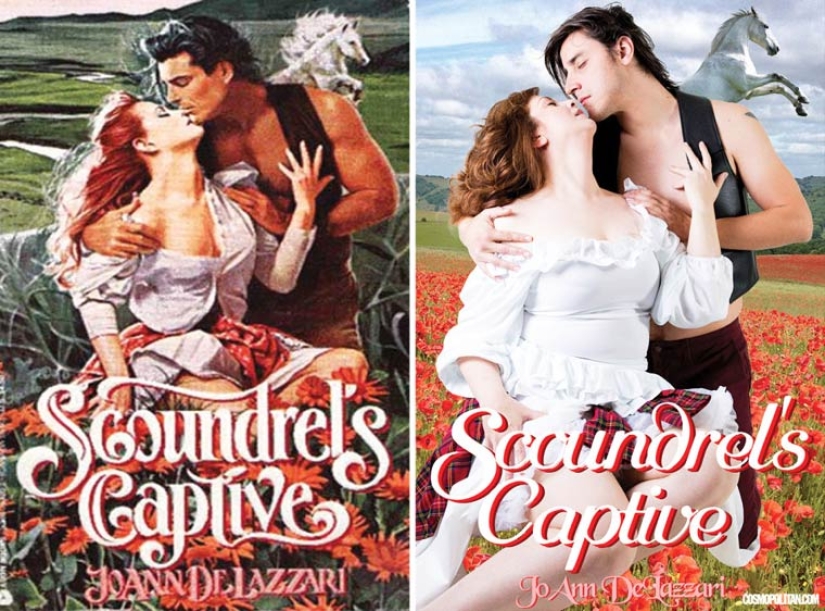 Recreación divertida de portadas de novelas románticas por personas comunes y corrientes