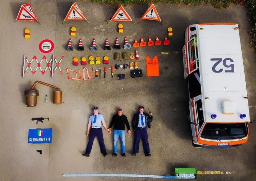 Rescue vehicles, medics, firefighters and their contents