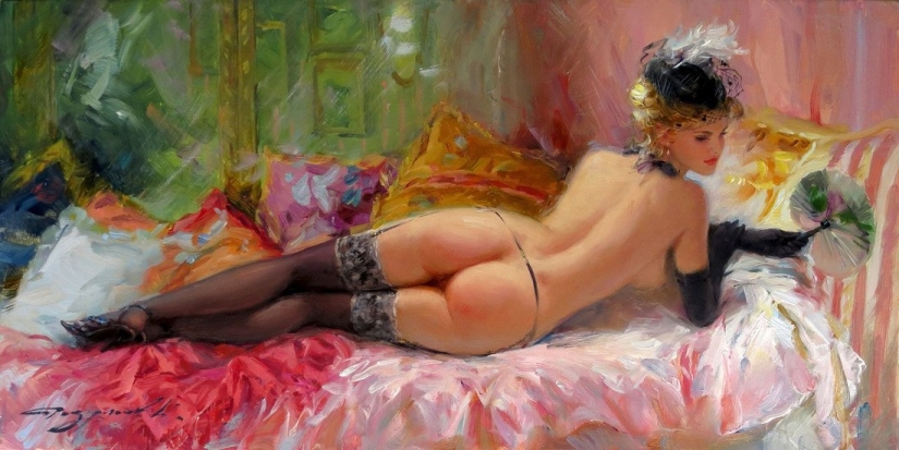 Retratos de mujeres de Konstantin Razumov: ligereza, luz y erotismo de la época burlesca