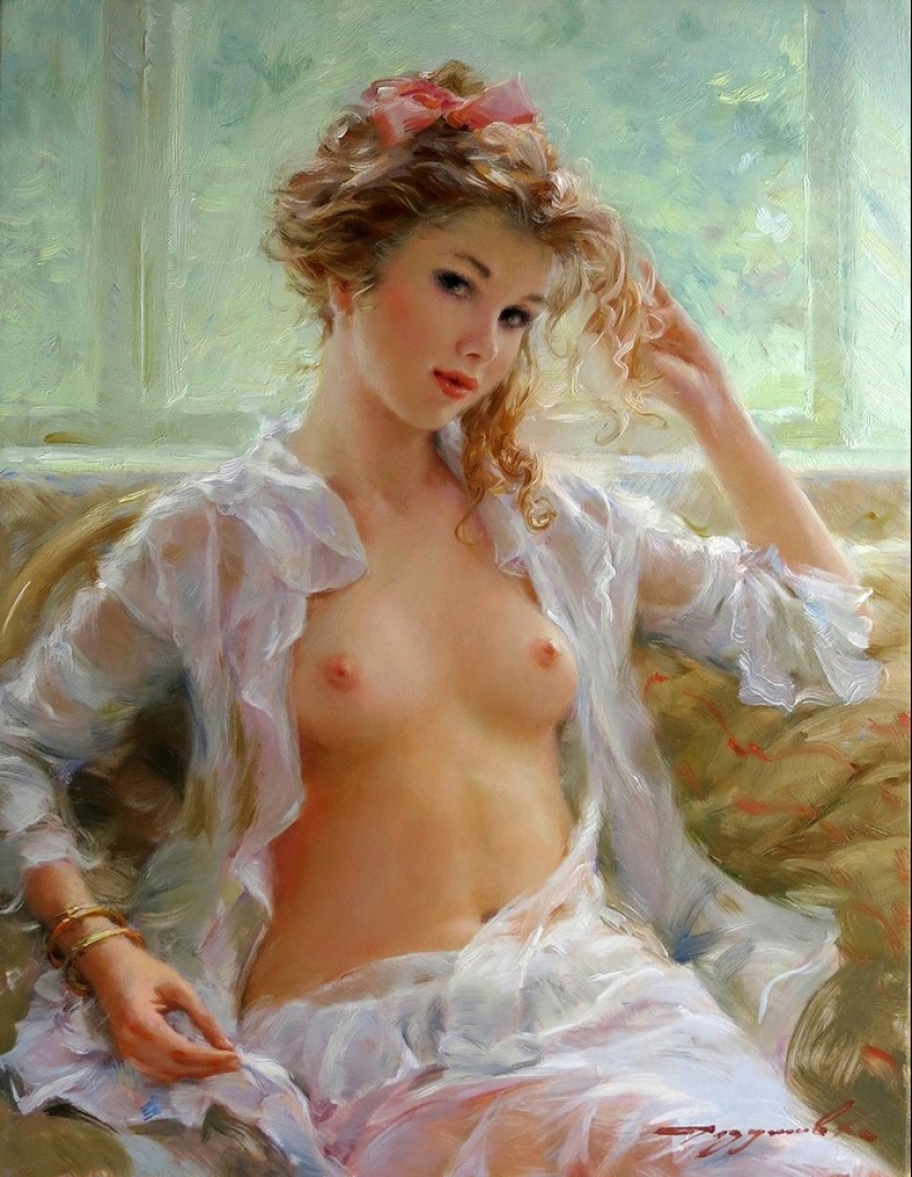 Retratos de mujeres de Konstantin Razumov: ligereza, luz y erotismo de la época burlesca