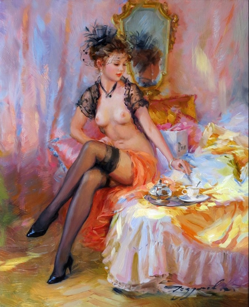 Retratos de mujeres de Konstantin Razumov: ligereza, luz y erotismo de la época burlesca