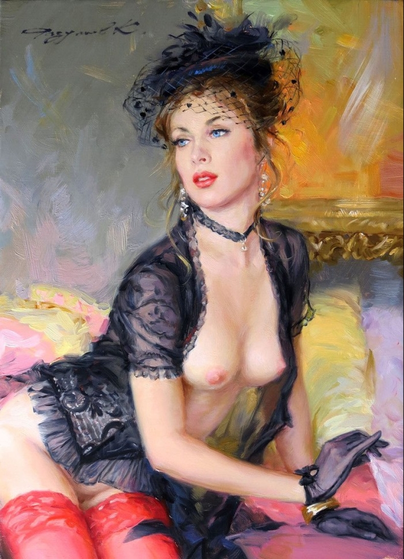 Retratos de mujeres de Konstantin Razumov: ligereza, luz y erotismo de la época burlesca