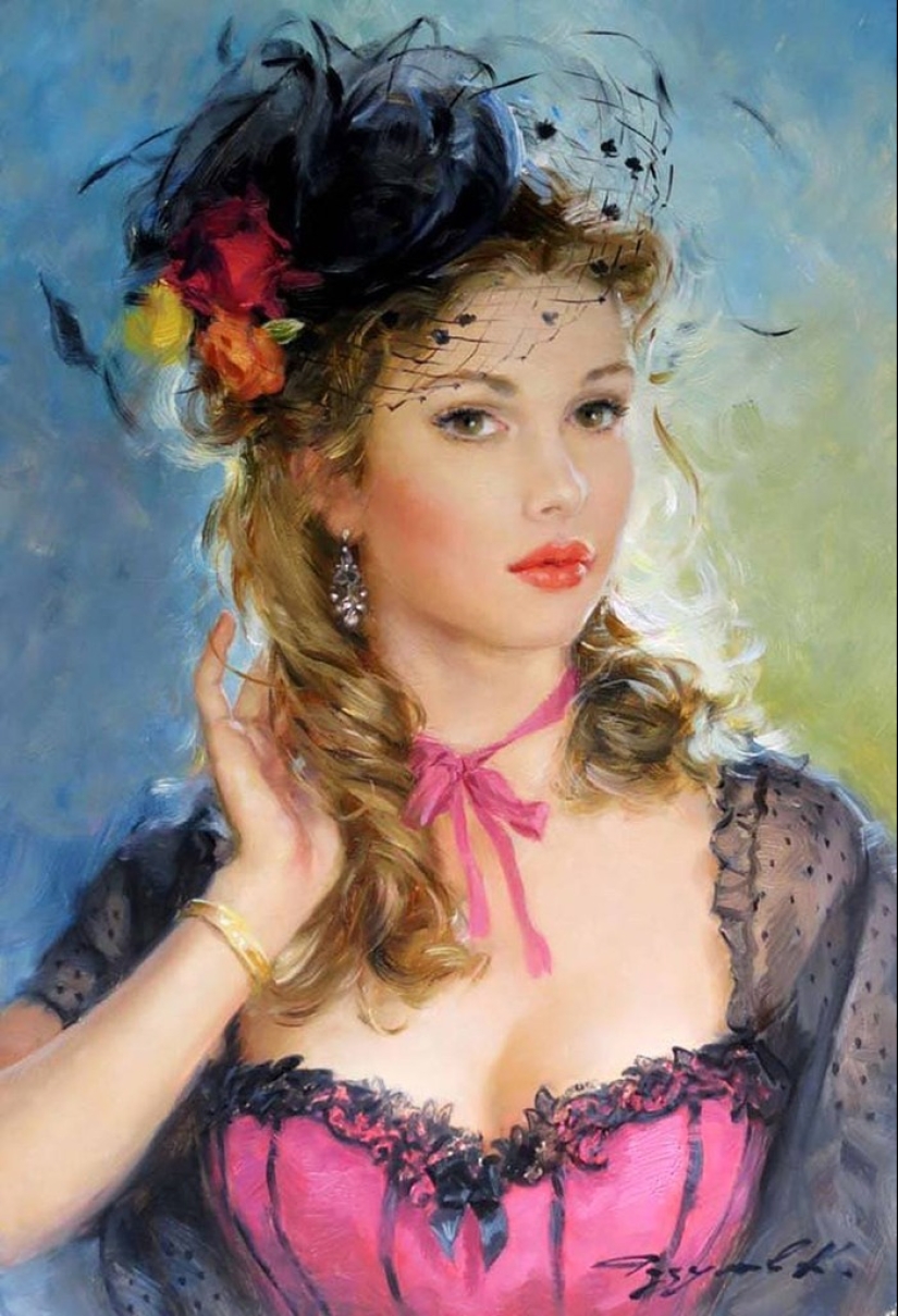 Retratos de mujeres de Konstantin Razumov: ligereza, luz y erotismo de la época burlesca