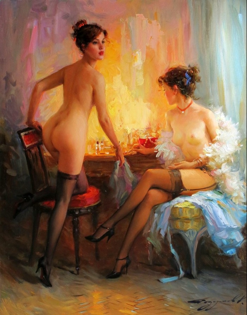 Retratos de mujeres de Konstantin Razumov: ligereza, luz y erotismo de la época burlesca