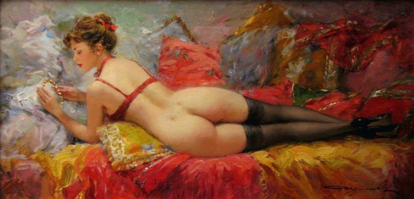 Retratos de mujeres de Konstantin Razumov: ligereza, luz y erotismo de la época burlesca