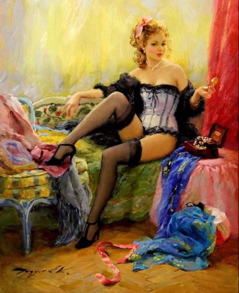 Retratos de mujeres de Konstantin Razumov: ligereza, luz y erotismo de la época burlesca