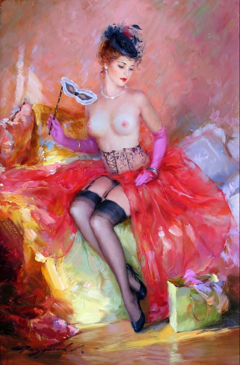 Retratos de mujeres de Konstantin Razumov: ligereza, luz y erotismo de la época burlesca