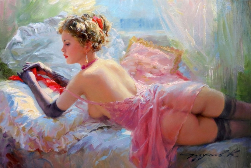 Retratos de mujeres de Konstantin Razumov: ligereza, luz y erotismo de la época burlesca