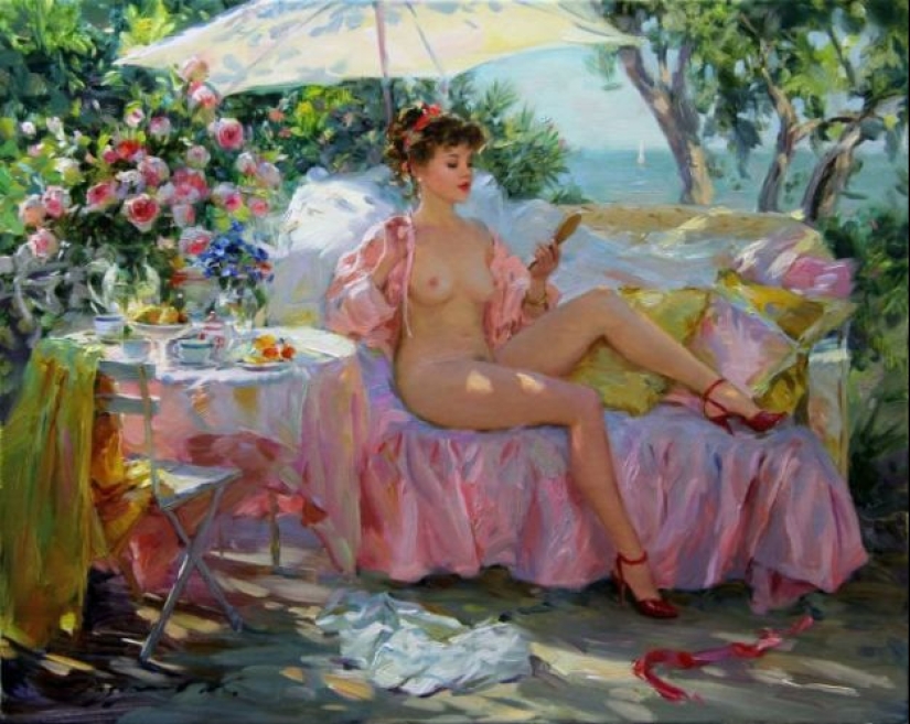 Retratos de mujeres de Konstantin Razumov: ligereza, luz y erotismo de la época burlesca