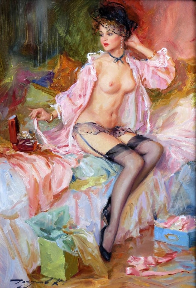 Retratos de mujeres de Konstantin Razumov: ligereza, luz y erotismo de la época burlesca