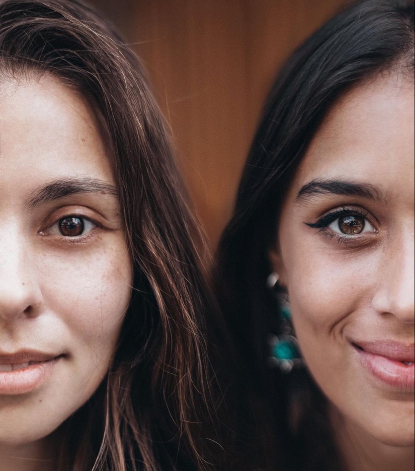 Russian woman demonstrates the beauty of girls from all over the world, making them a joint photo Russian woman demonstrates the beauty of girls from all over the world, making them a joint photo