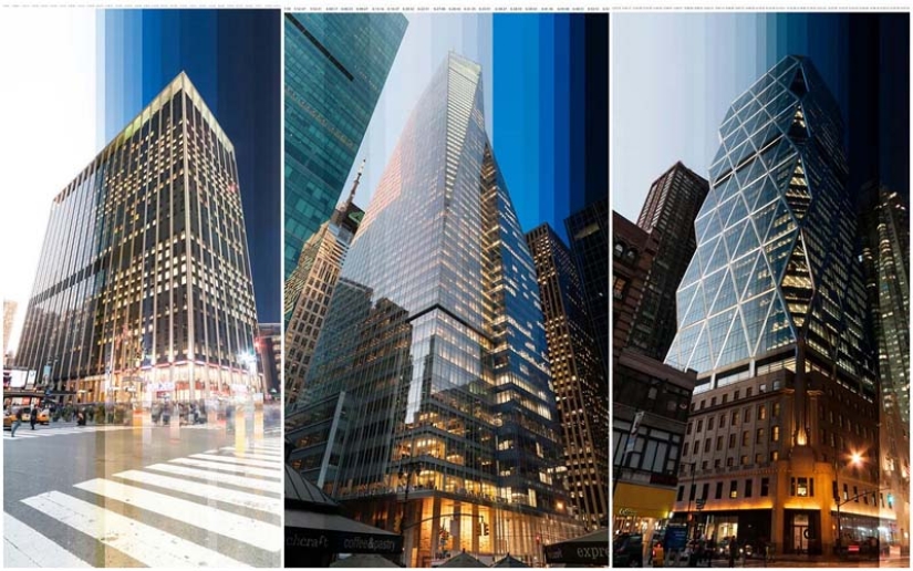 Skyscrapers at sunset in the photo with the timelapse effect Skyscrapers at sunset in the photo with the timelapse effect