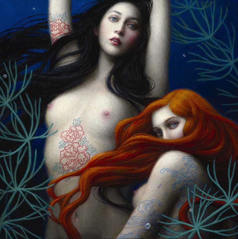 Surreal paintings by Chie Yoshii, celebrating harmony and beauty