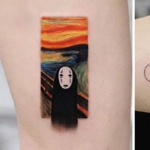 Tattoos of Hakan Adik, combining famous paintings and pop culture characters